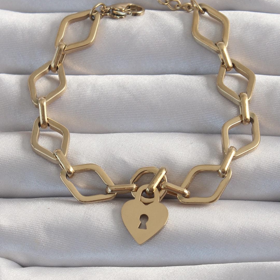 IMG_7283 Çelik Kilit Charm Zincir Bileklik - Görsel 1