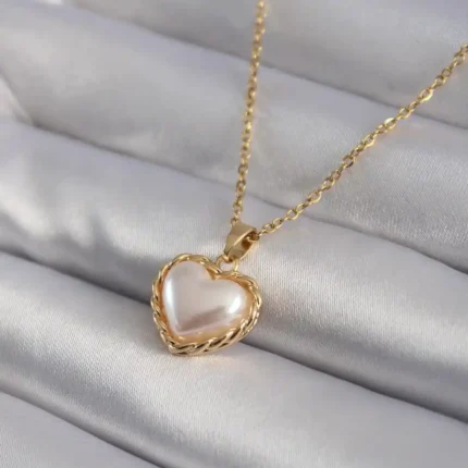 Çelik Pearl Heart Kolye (Altın Renk)
